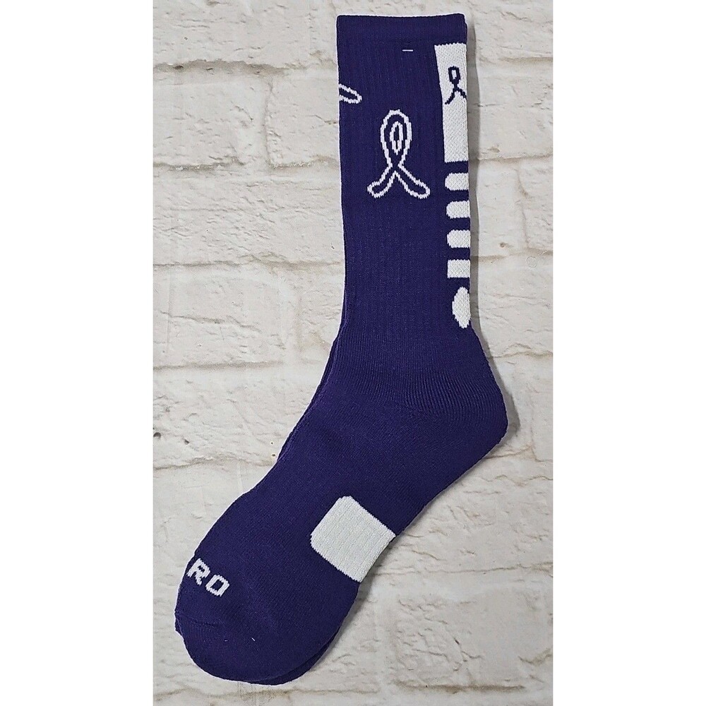 Pancreatic Cancer Awareness, Purple Ribbon Hero Length crew Socks Large 10-12